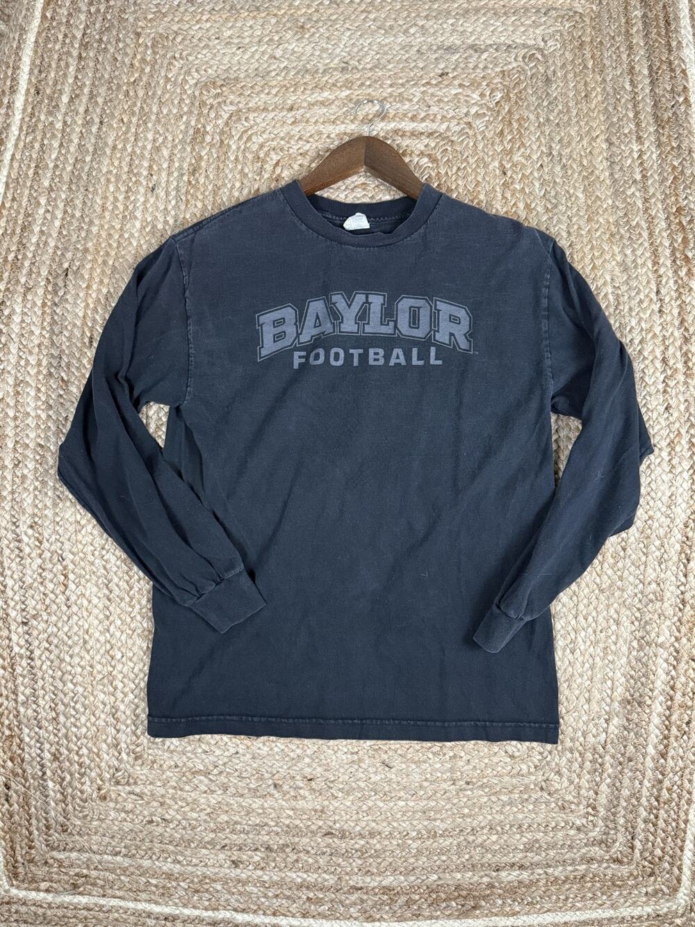 BAYLOR FOOTBALL Long Sleeve Black T-Shirt Mens M Alstyle Apparel Cotton FLAW